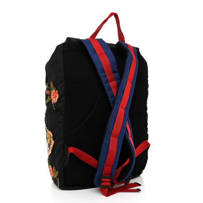 Gucci Techno Canvas Web L'Aveugle Par Amour Embroidered Double Buckle Backpack Black 3 of 11