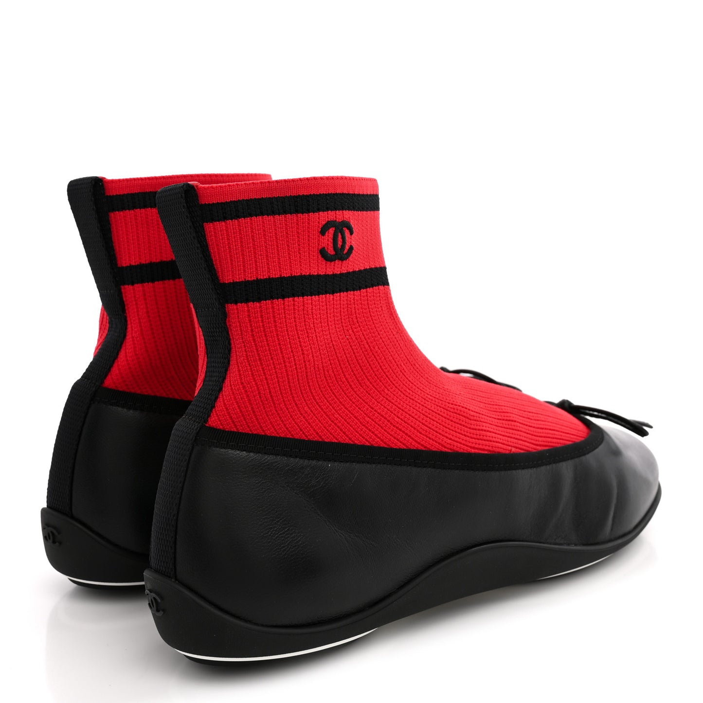 Lambskin Knit CC Ballerina Sneakers 37.5 Black Red