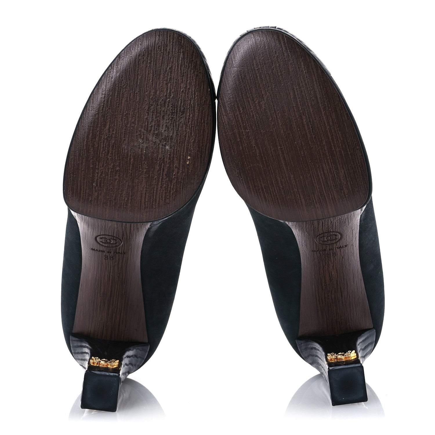Chanel Wax Suede Wood Pumps 38 Black Brown 7 of 11