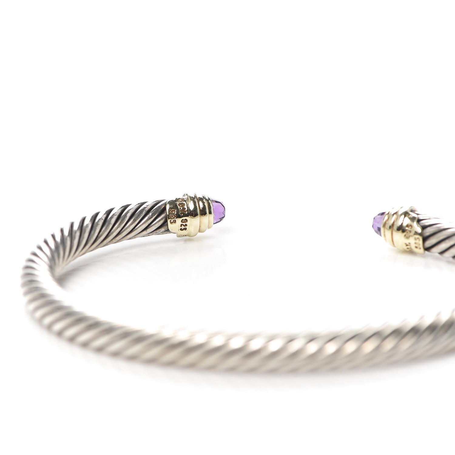 David Yurman Sterling Silver 14K Yellow Gold Amethyst 5mm Cable Classics Petite Color Bracelet 5 of 5