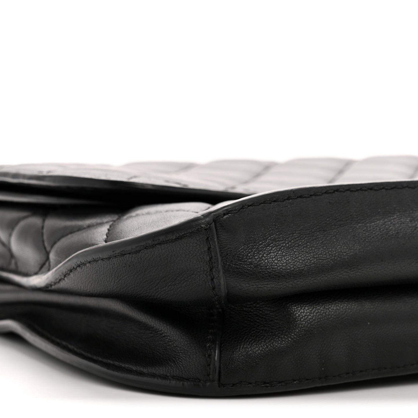 Lambskin Quilted Large Natural CC Flap Black