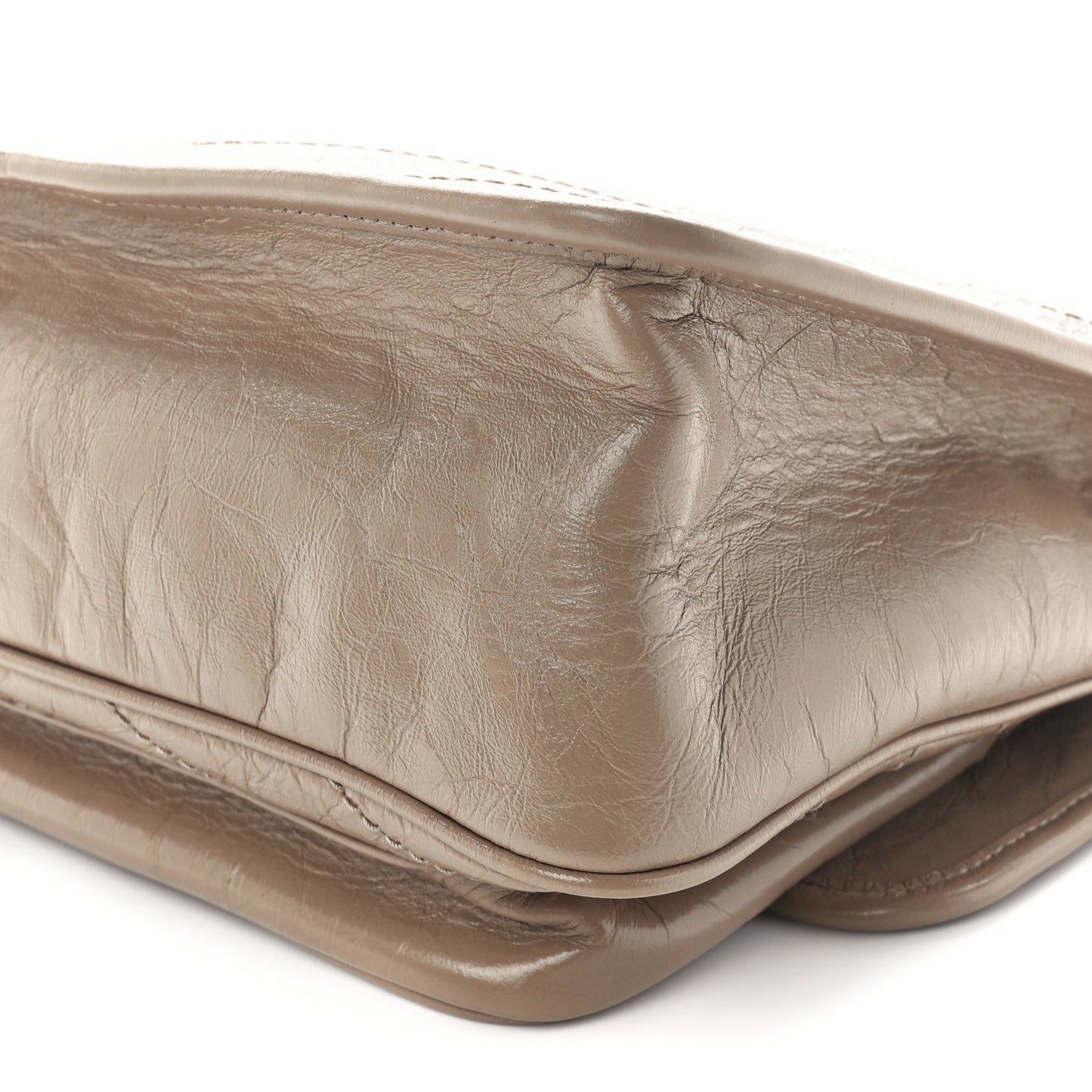 Crinkled Calfskin Matelasse Monogram Medium Niki Chain Satchel Light Taupe