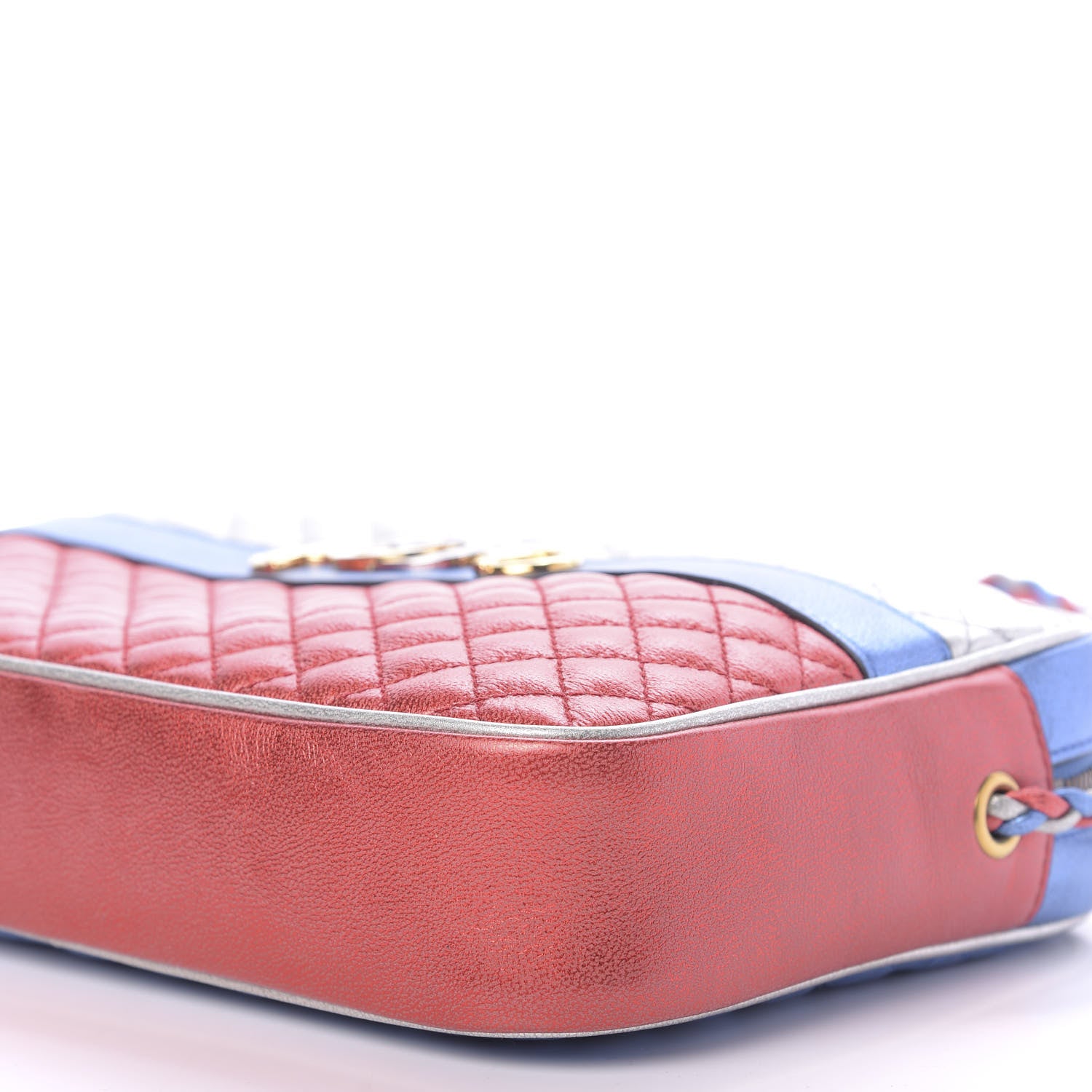 Gucci Laminated Nappa Trapuntata Small Zumi Shoulder Bag Rosso Marine Argento 7 of 10