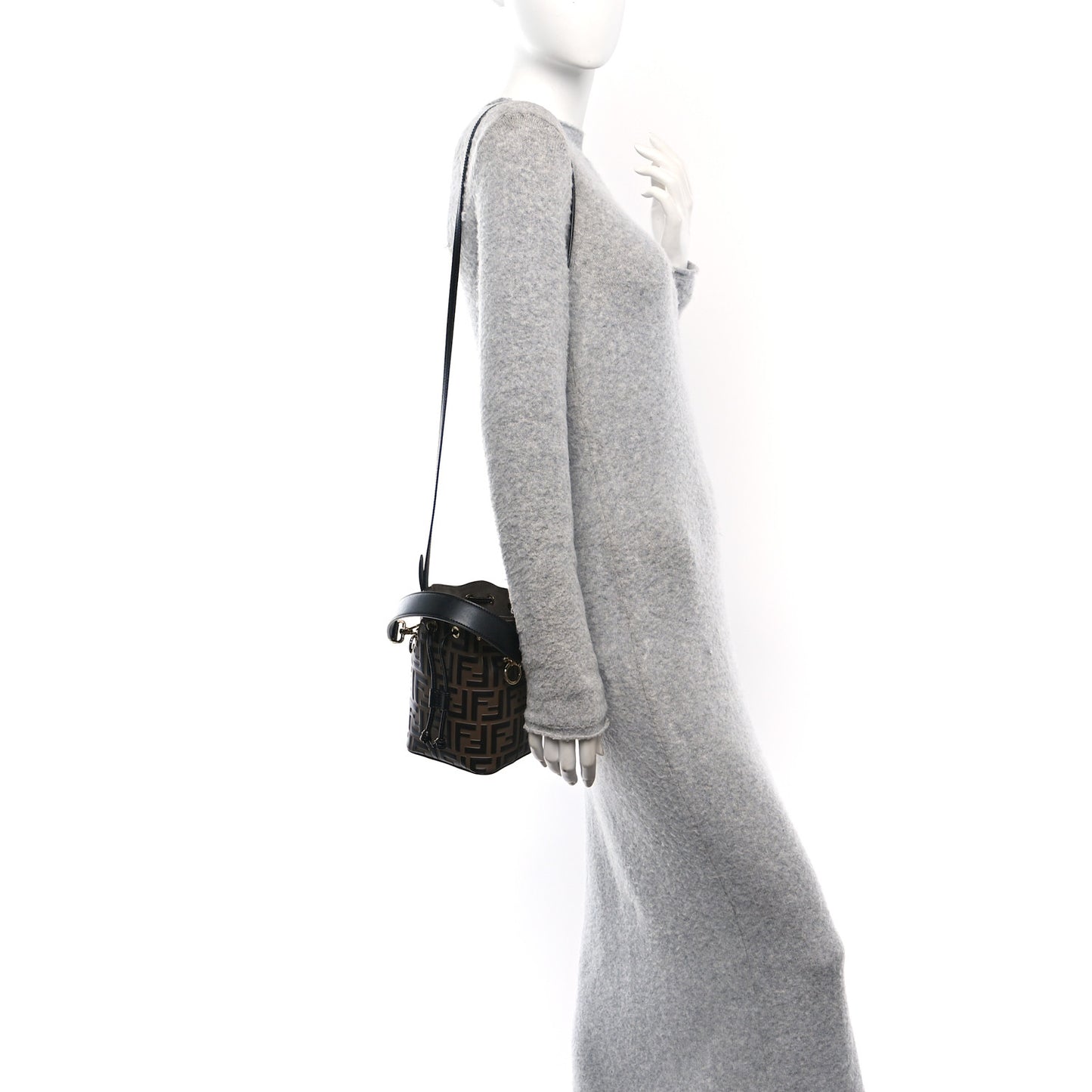 Vitello Liberty F is Fendi Bi-Color FF 1974 Embossed Mini Mon Tresor Bucket Bag Maya Black