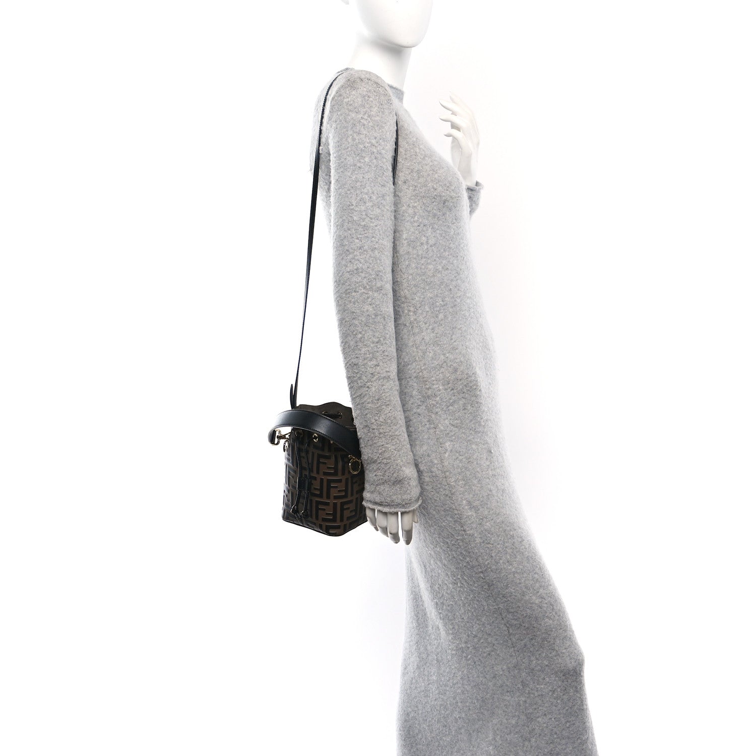 Fendi Vitello Liberty F is Fendi Bi-Color FF 1974 Embossed Mini Mon Tresor Bucket Bag Maya Black 2 of 10