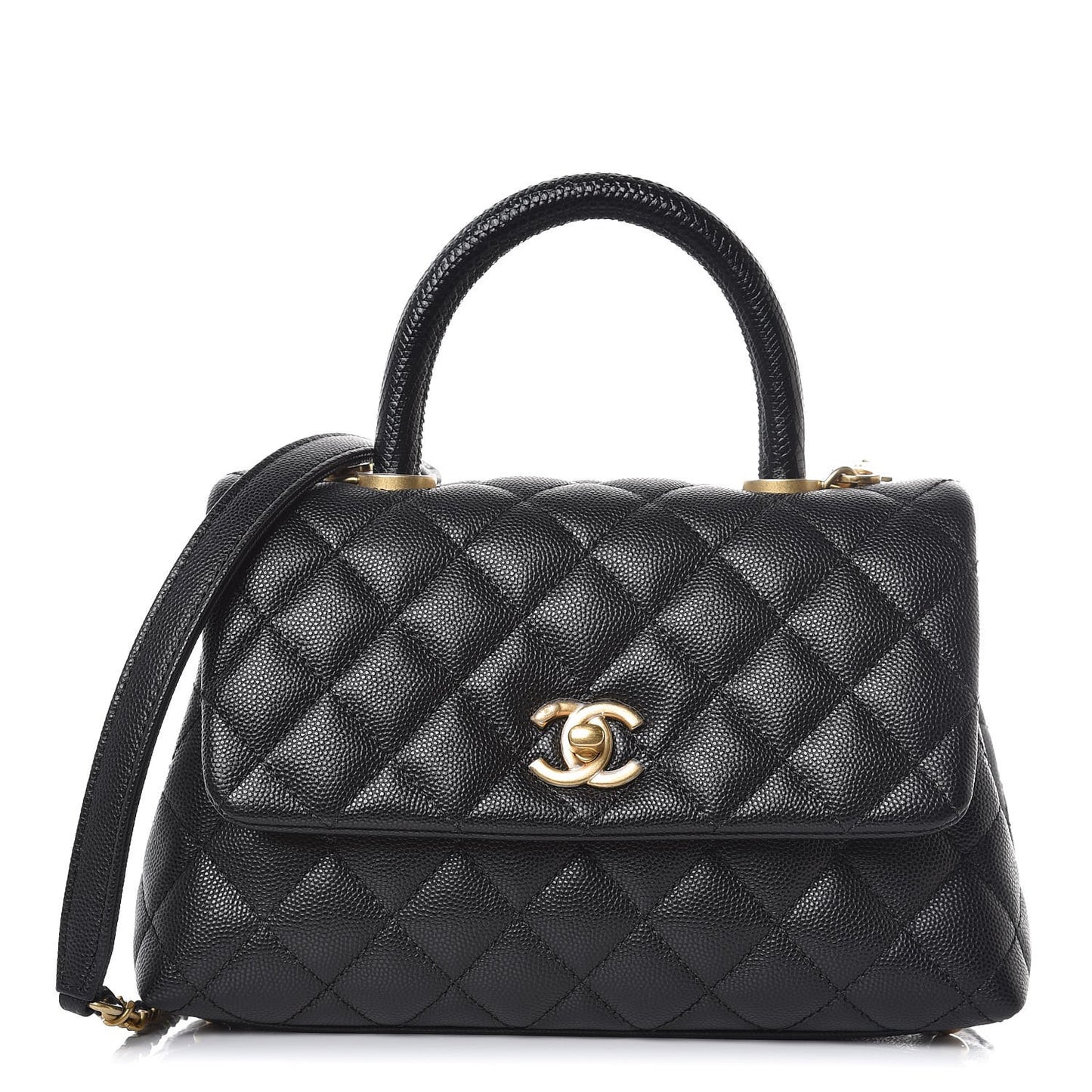 Caviar Lizard Quilted Mini Coco Handle Flap Black