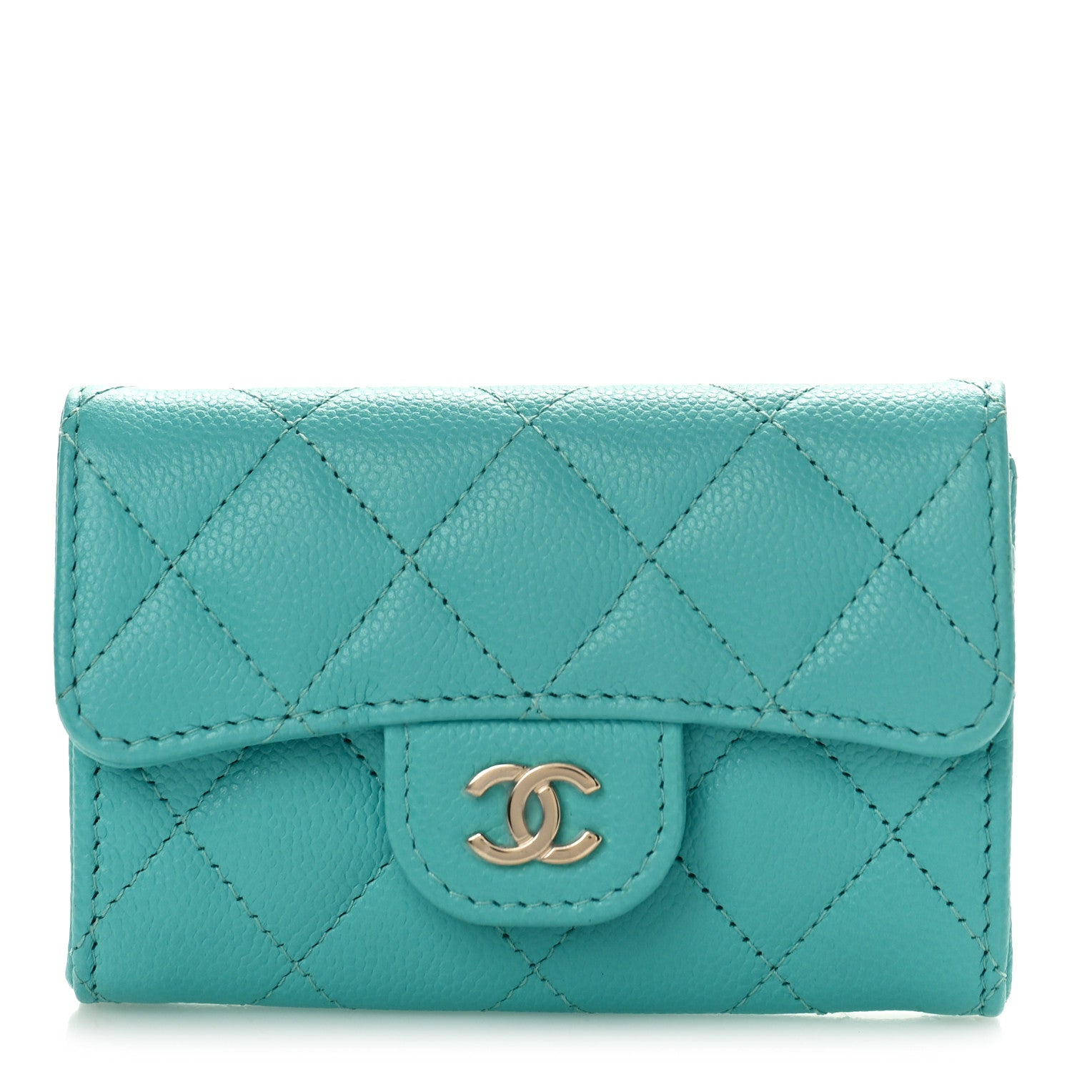 Chanel Caviar Quilted Flap Card Holder Wallet Turquoise 1 of 9