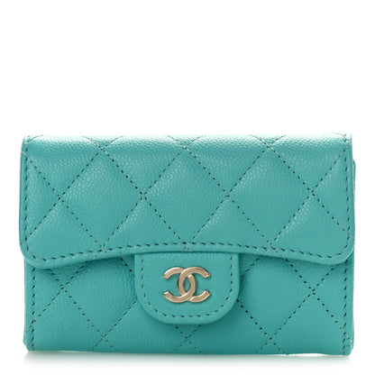 Chanel Caviar Quilted Flap Card Holder Wallet Turquoise 1 of 9