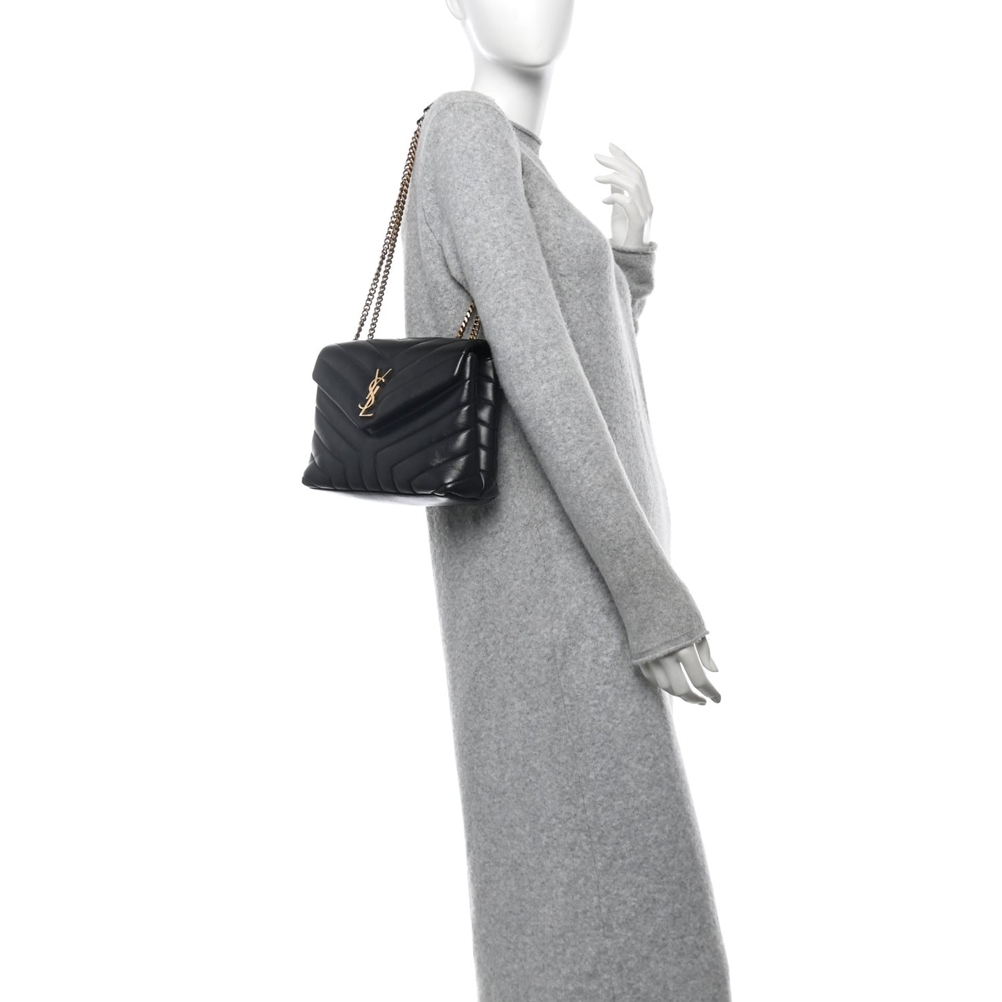 Calfskin Y Quilted Monogram Small Loulou Chain Satchel Black
