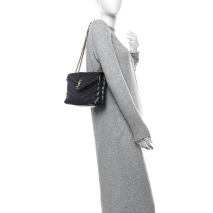 Saint Laurent Calfskin Y Quilted Monogram Small Loulou Chain Satchel Black 2 of 11