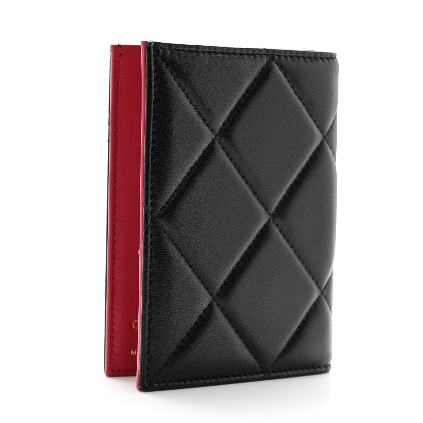 Lambskin Quilted Chanel 19 Passport Holder Black