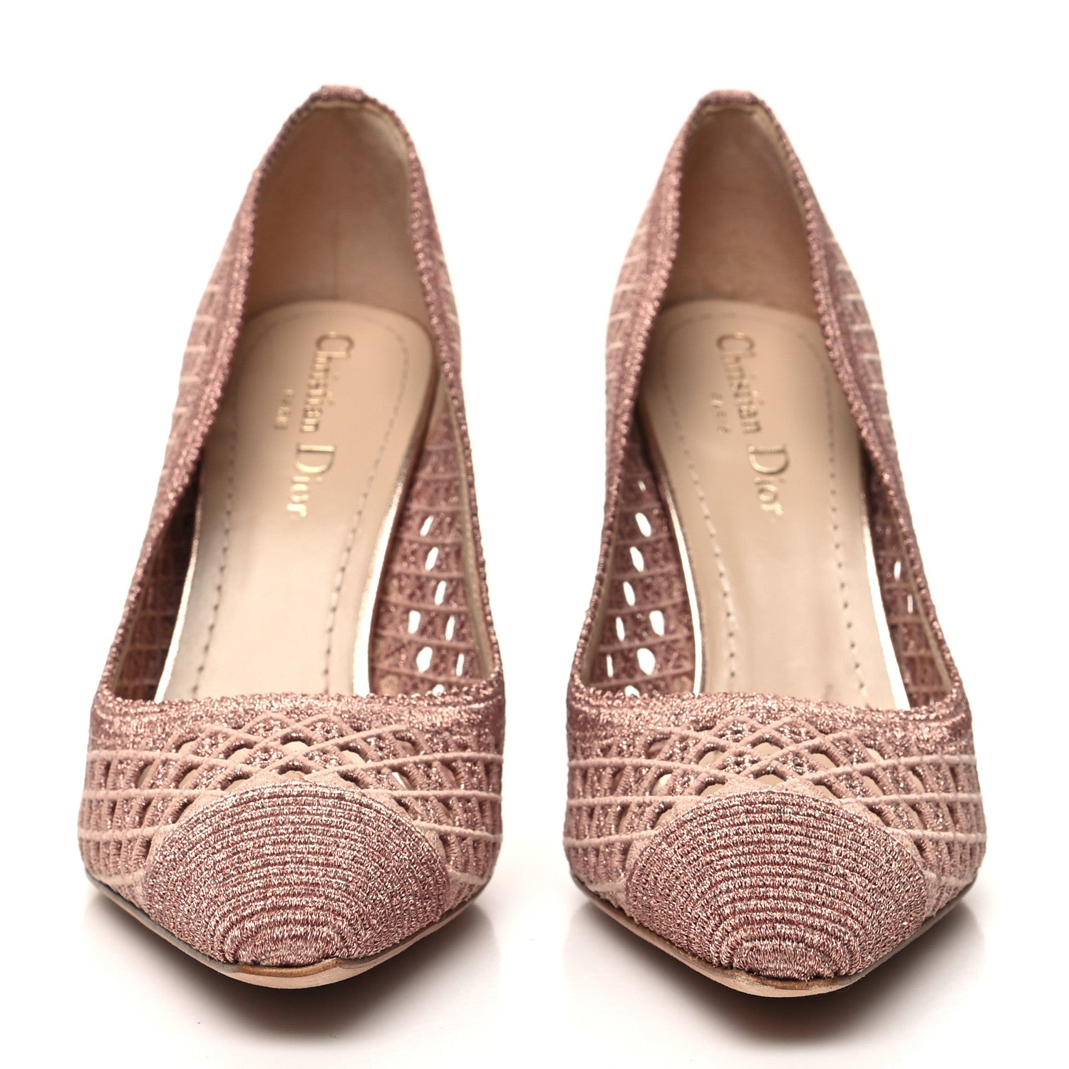 Christian Dior Lurex Cannage Embroidered Dior Capture 100mm Pumps 37 Rose Des Vents 2 of 7