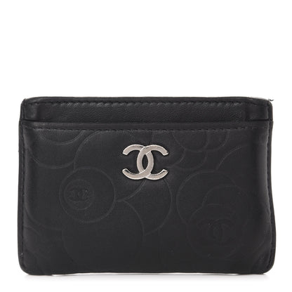 Chanel Lambskin Camellia Embossed Card Holder Black 1 of 9