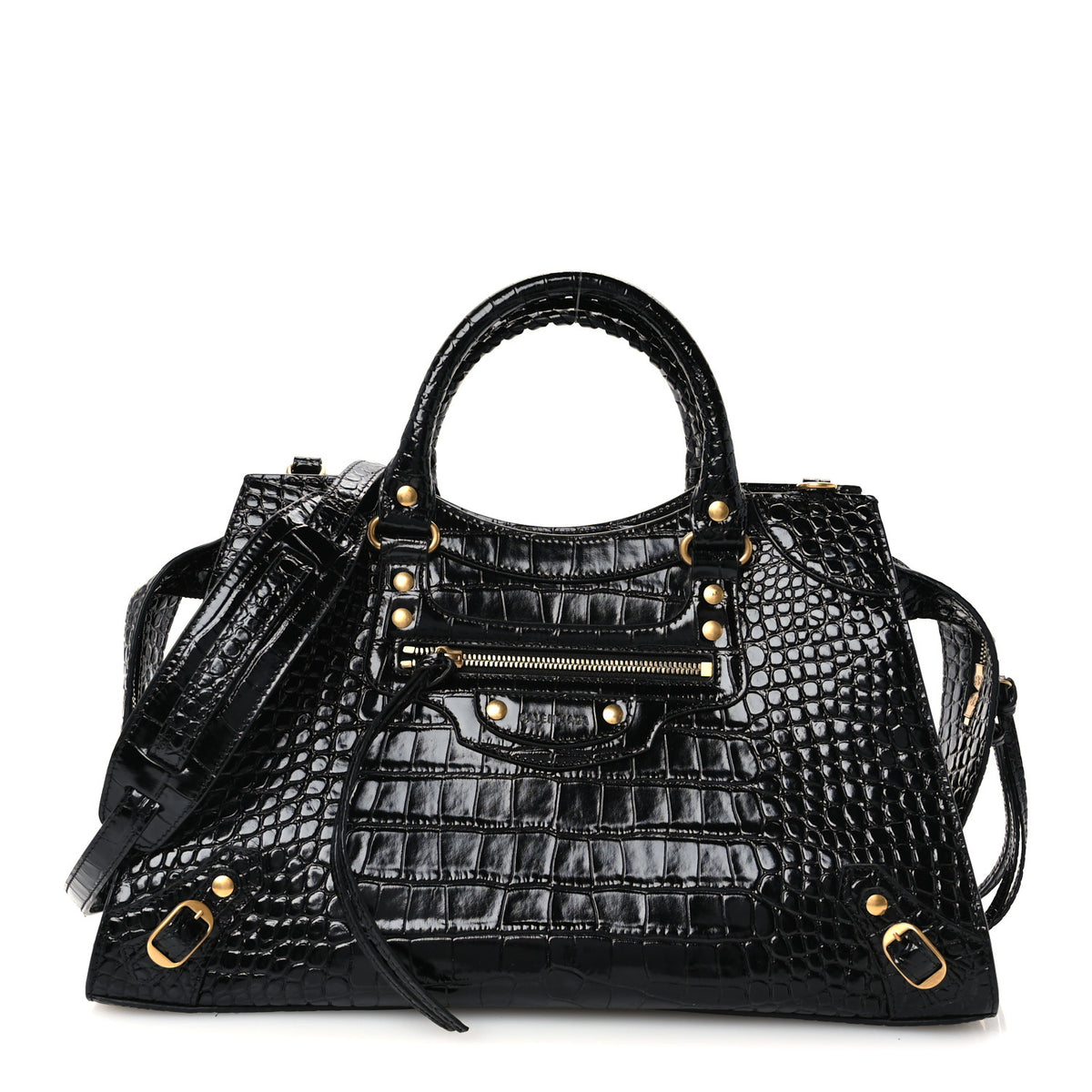 Balenciaga Shiny Supple Calfskin Crocodile Embossed Brass Hardware Neo Classic City Black 1 of 9