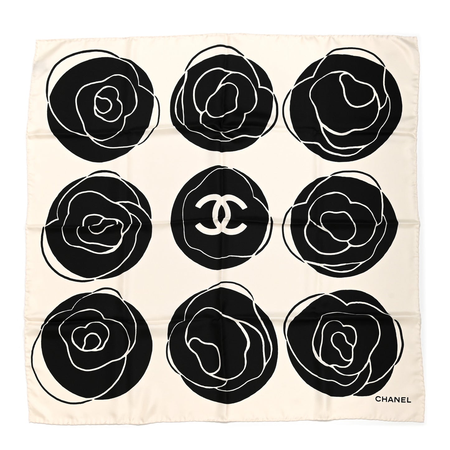 Silk CC Camellia Scarf Black White