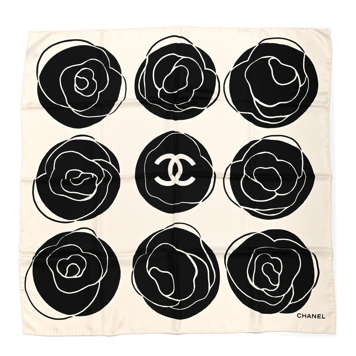 Chanel Silk CC Camellia Scarf Black White 1 of 3