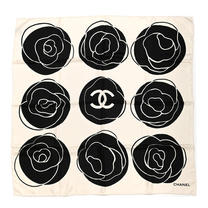 Chanel Silk CC Camellia Scarf Black White 1 of 3