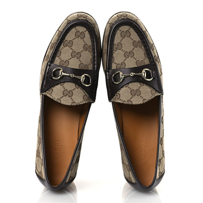 Gucci Canvas GG Monogram Horsebit Calfskin Womens Horsebit Platform Loafers 39.5 Beige Ebony Cocoa 2 of 12