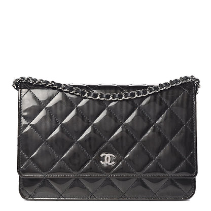 Chanel Striated Patent Quilted Wallet on Chain WOC Black 1 of 16