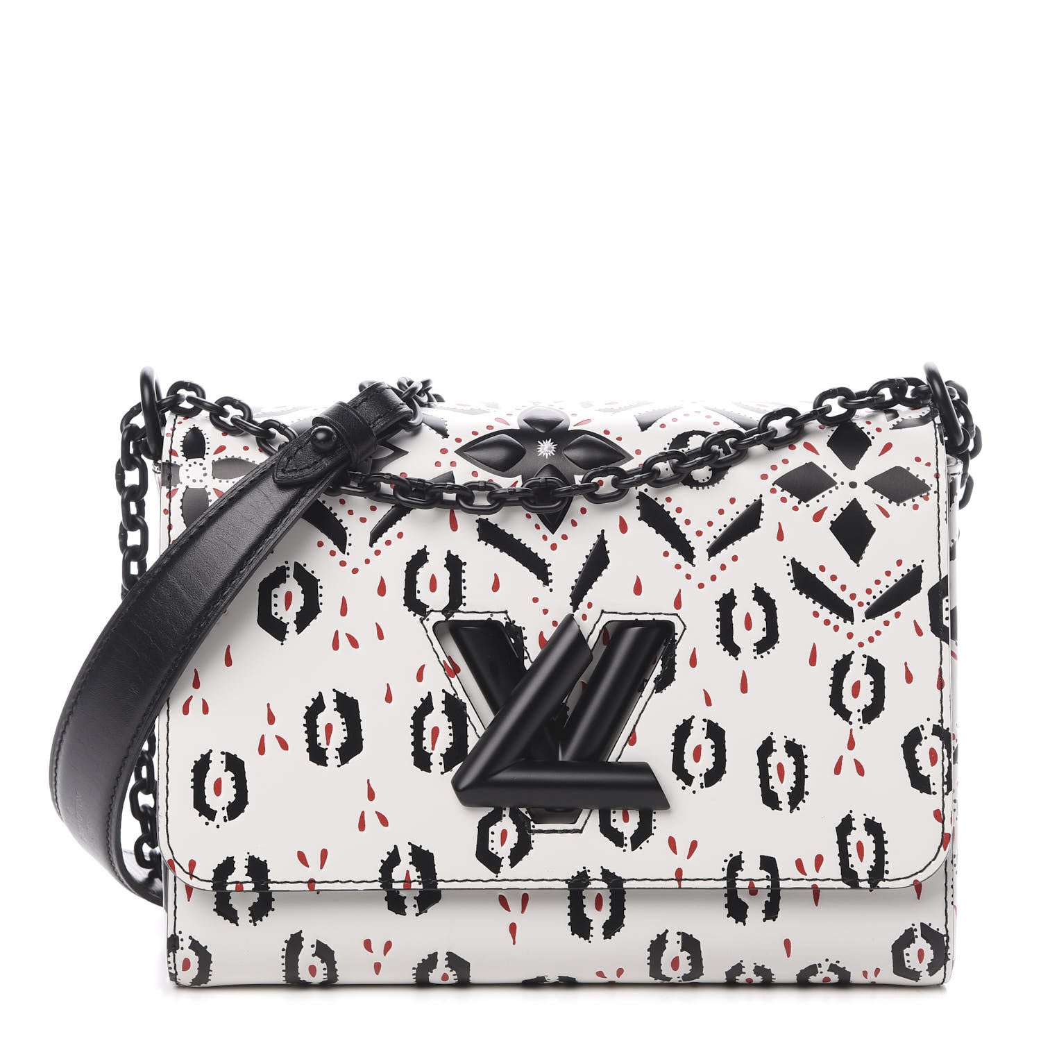 Louis Vuitton Calfskin Graphic Print Twist Shoulder Bag MM White Black 1 of 13