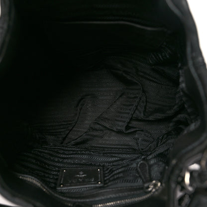 Prada Soft Calf Pleated Hobo Black 6 of 12