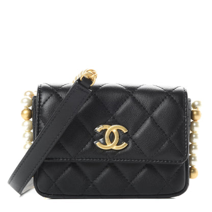 Chanel Calfskin Quilted About Pearls Card Holder Flap With Chain Black 1 of 12