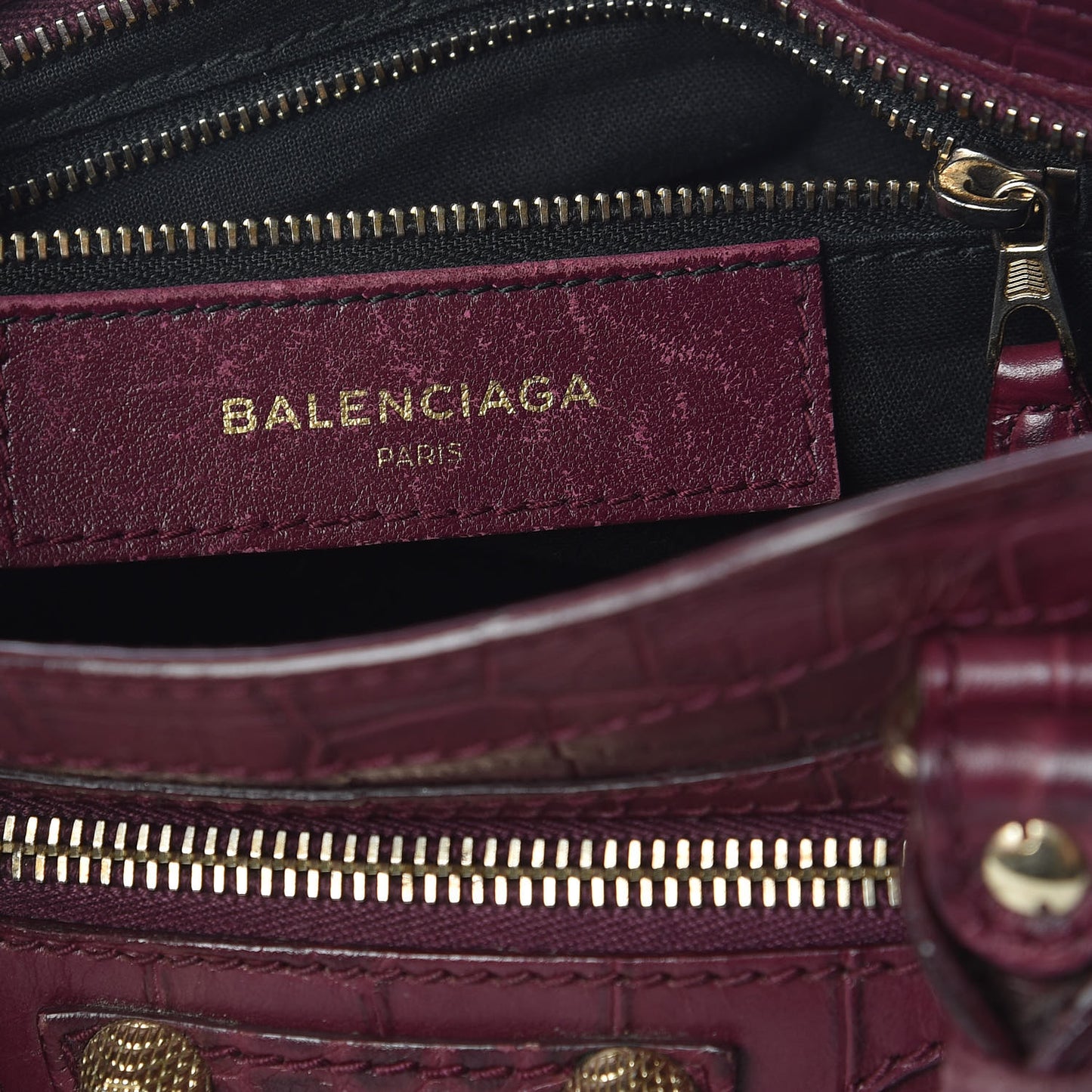 Calfskin Crocodile Embossed Giant 12 Gold Hardware Mini City Violet Prune