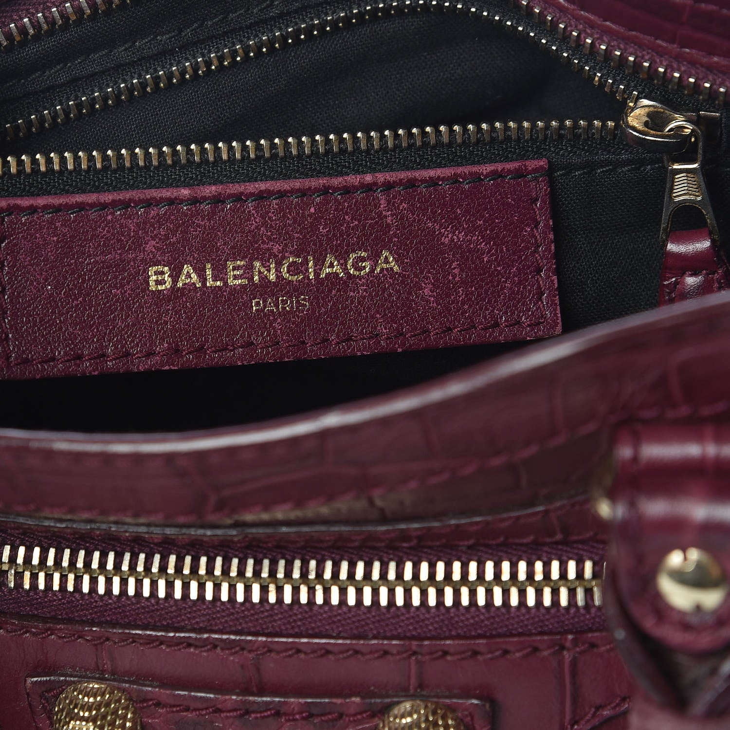 Balenciaga Calfskin Crocodile Embossed Giant 12 Gold Hardware Mini City Violet Prune 6 of 13