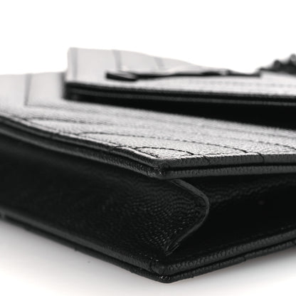 Saint Laurent Grain De Poudre Matelasse Chevron Monogram Monochrome Envelope Chain Wallet Black 11 of 13