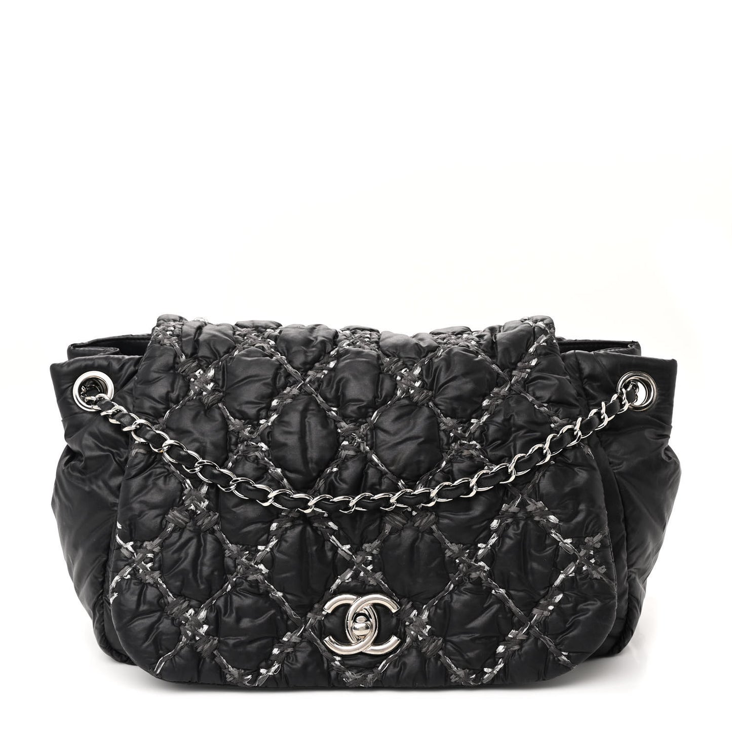 Nylon Quilted Tweed Stitch Bubble Flap Black