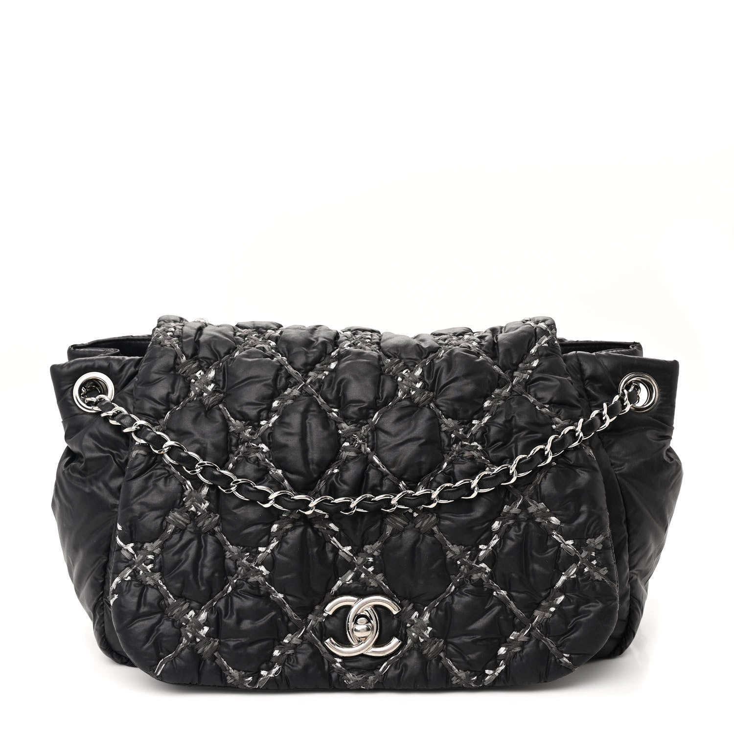 Chanel Nylon Quilted Tweed Stitch Bubble Flap Black 1 of 10