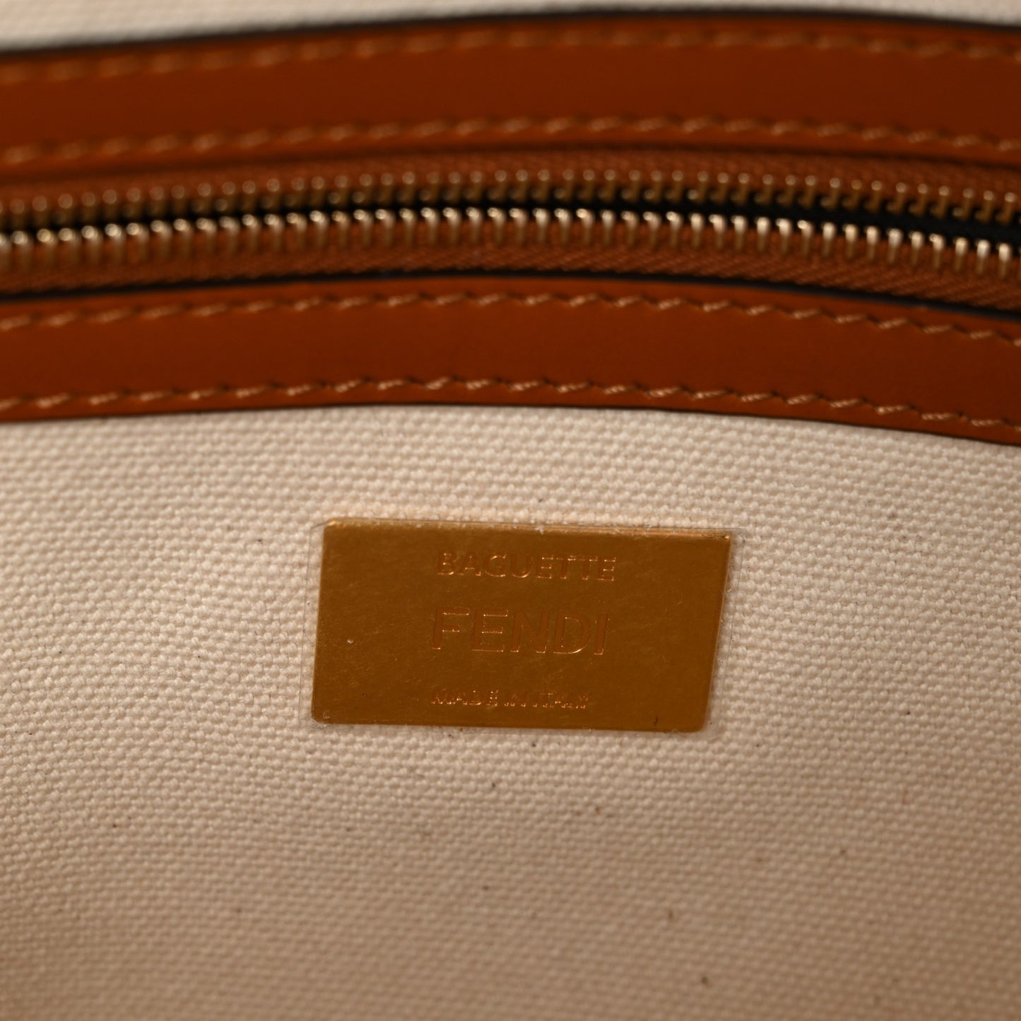 Canvas Vitello King Bi-Color Strap FF Embroidered Baguette Grezzo Brandy Cuoio