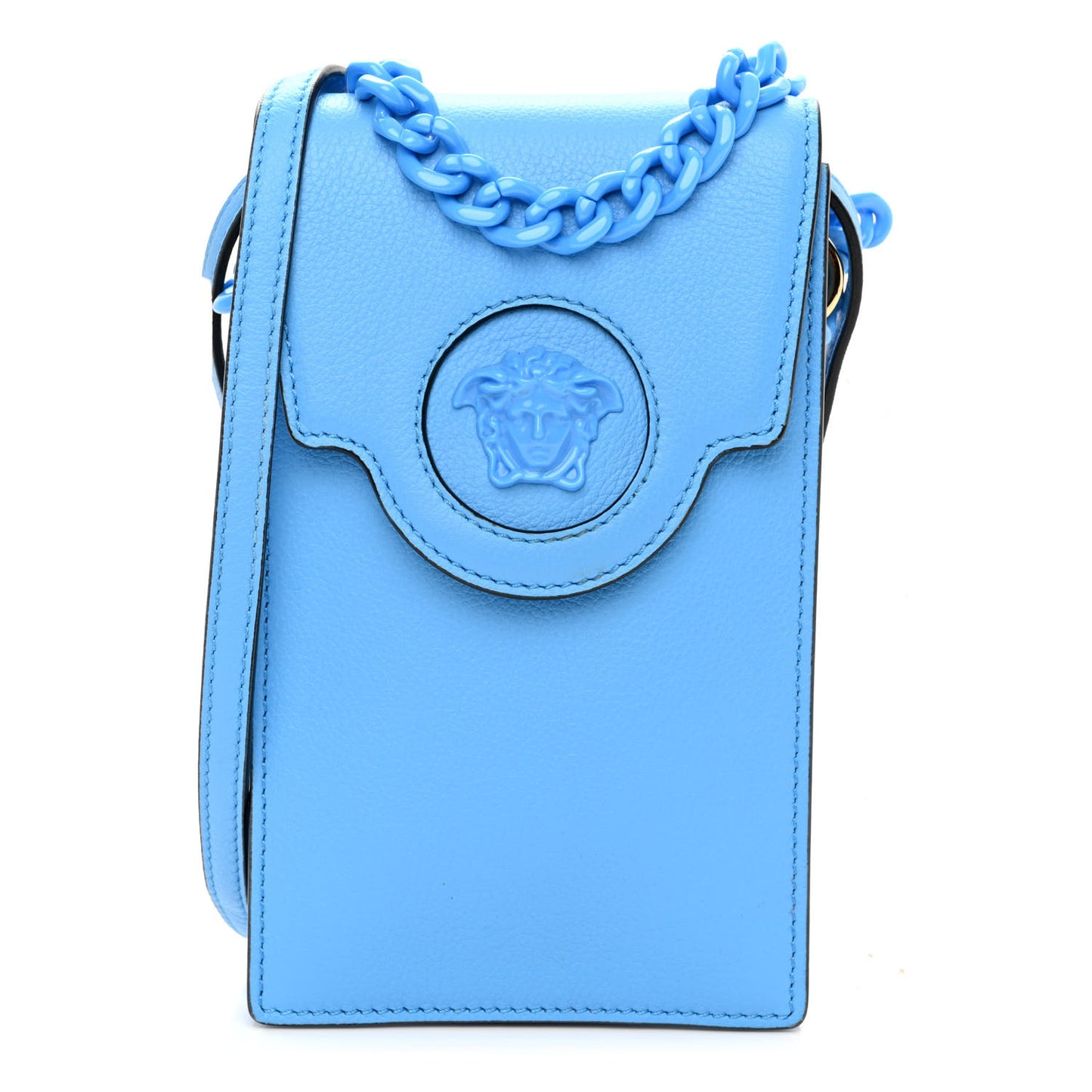 Calfskin La Medusa Chain Crossbody Phone Pouch DV Blue