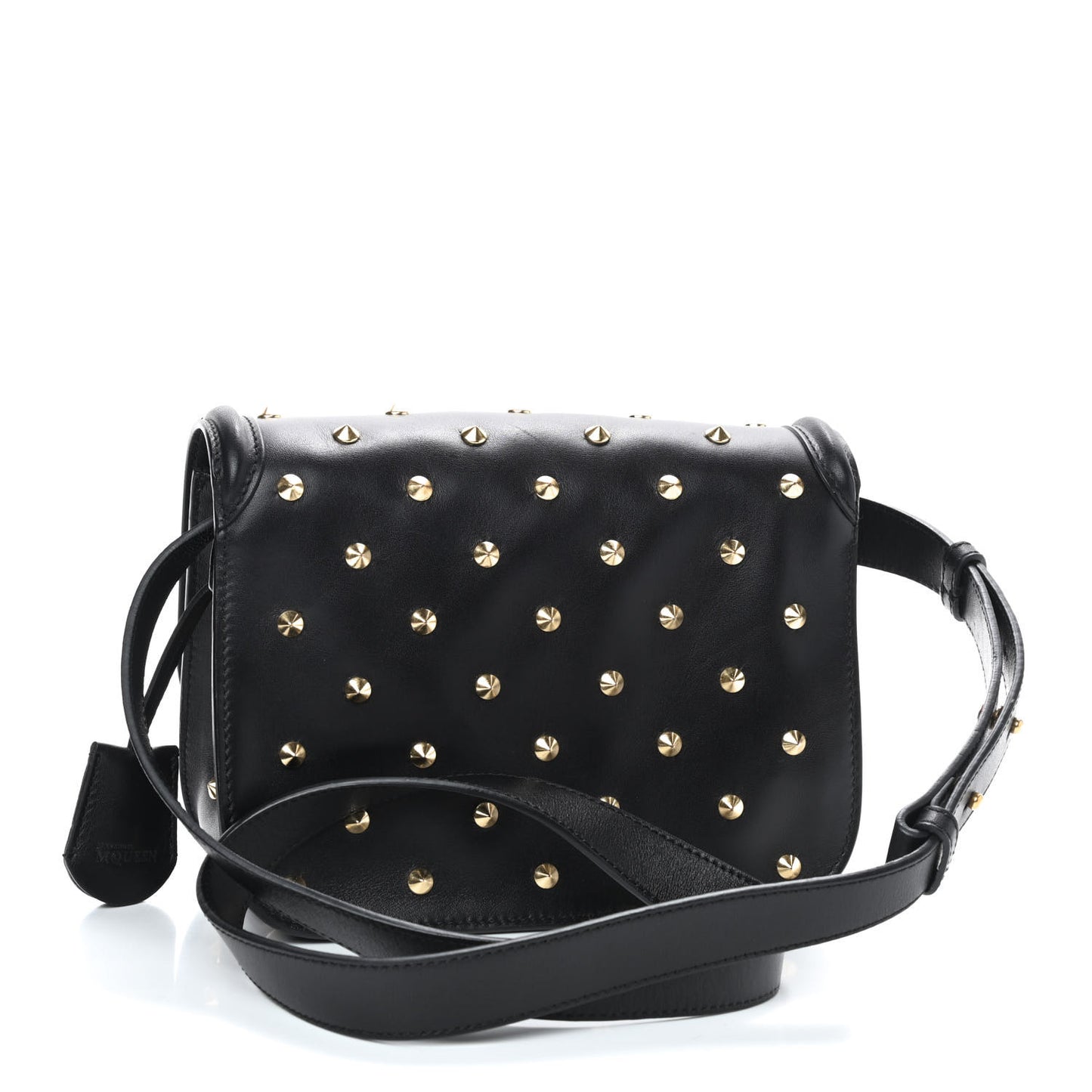 Calfskin Studded Small Padlock Crossbody Bag Black