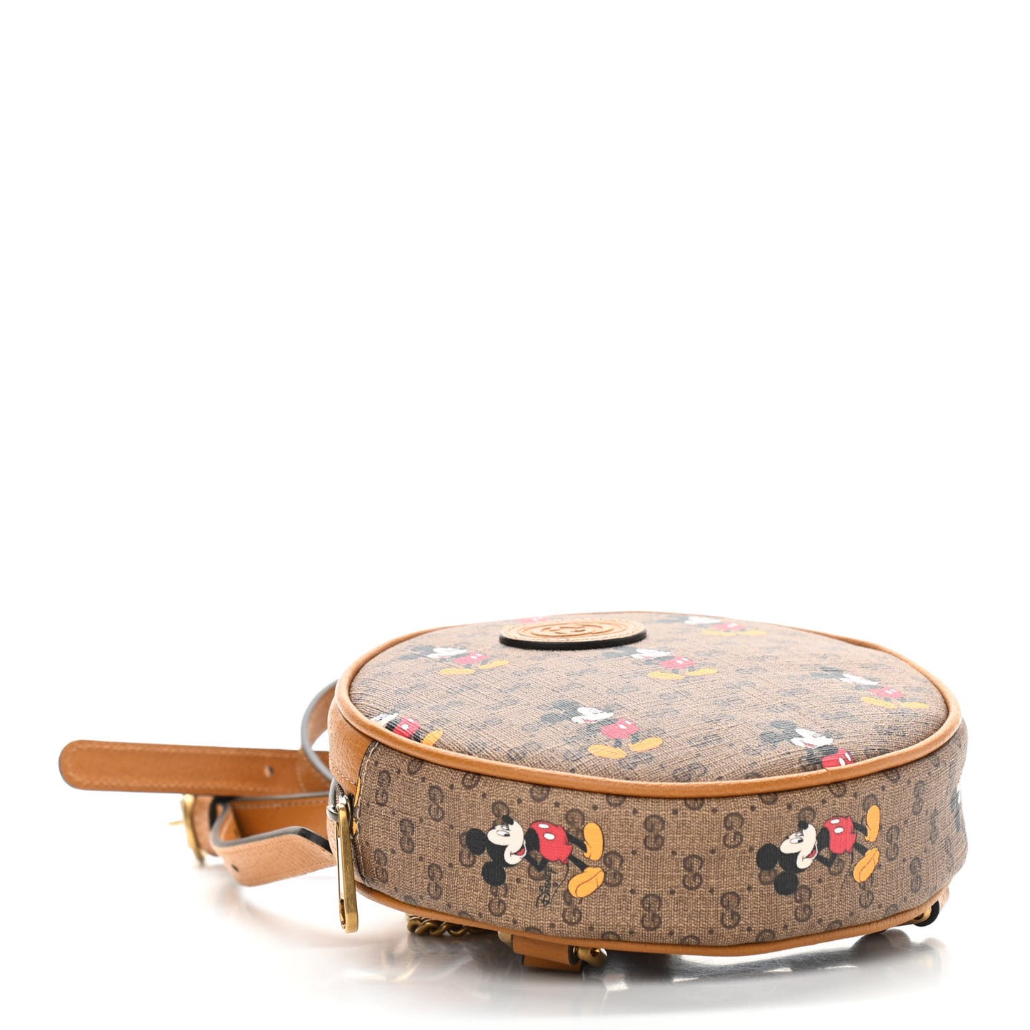X DISNEY Mini Vintage GG Supreme Monogram Mickey Mouse Round Backpack Beige Vintage Sun Oil