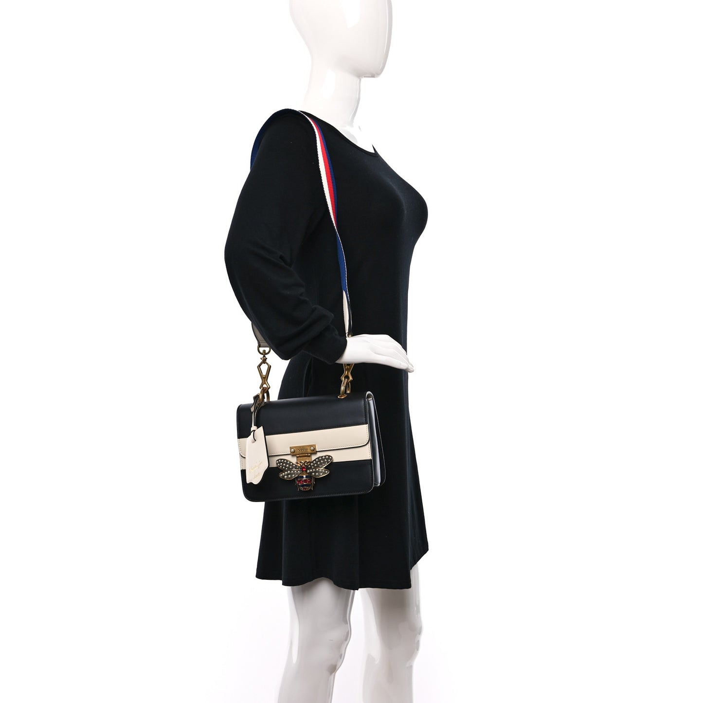 Calfskin Sylvie Web Queen Margaret Shoulder Bag Mystic White Black