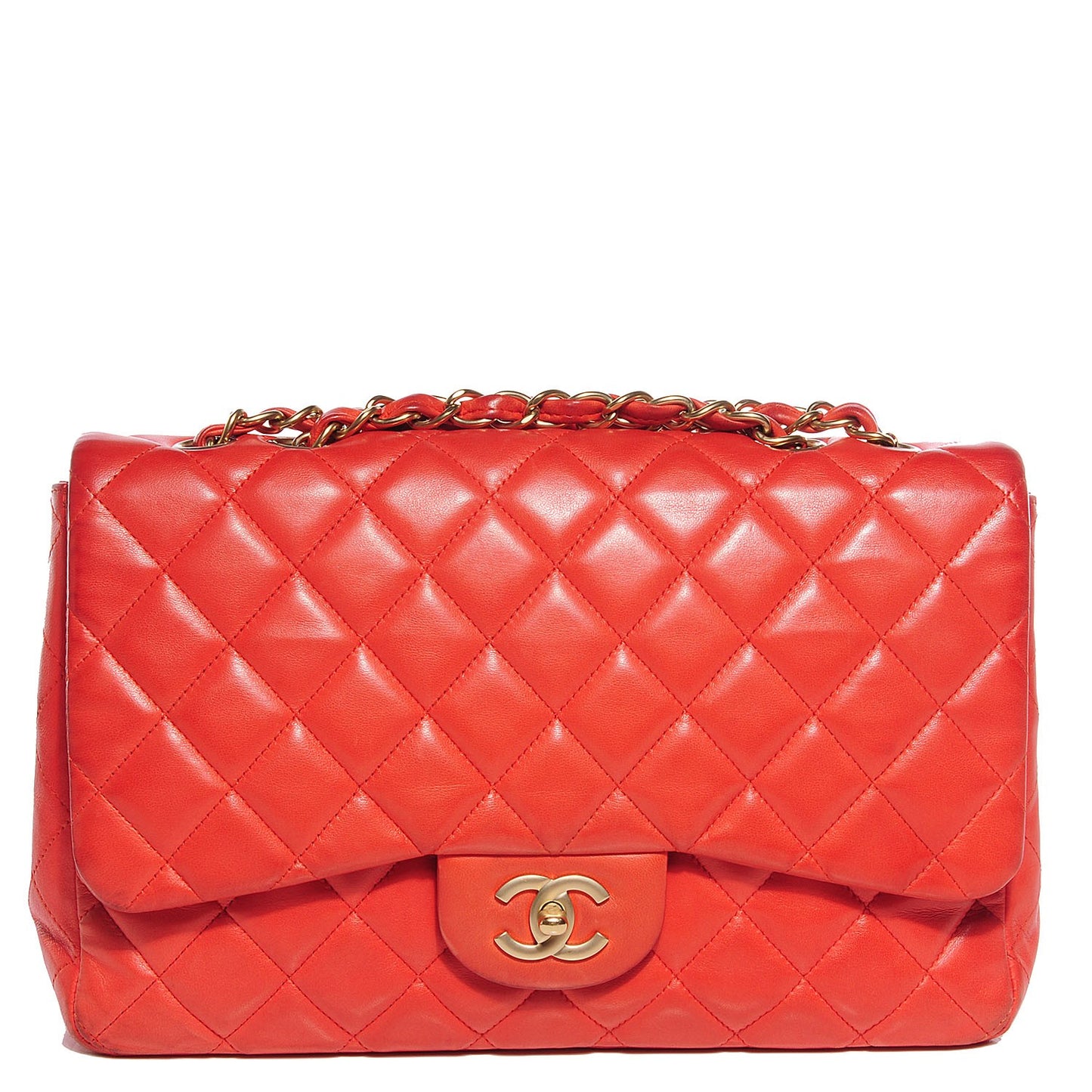 Lambskin Quilted Jumbo Single Flap Coral