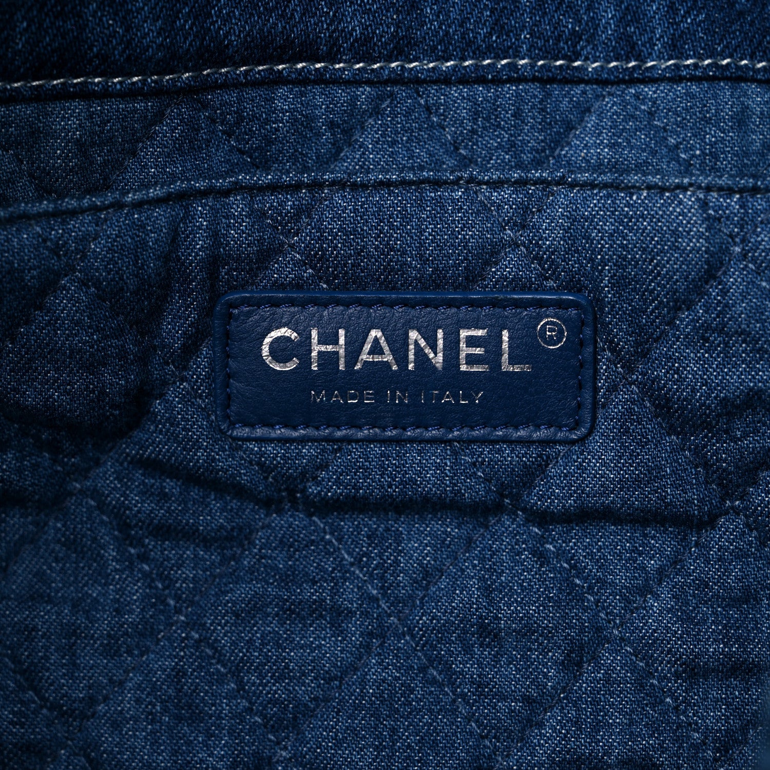 Chanel Denim Printed Shopping Bag Blue 7 of 13