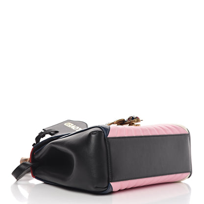 Gucci Calfskin Bamboo Trapuntata Queen Margaret Top Handle Bag Blue Agata Hibiscus Red Mystic White Sugar Pink 5 of 12