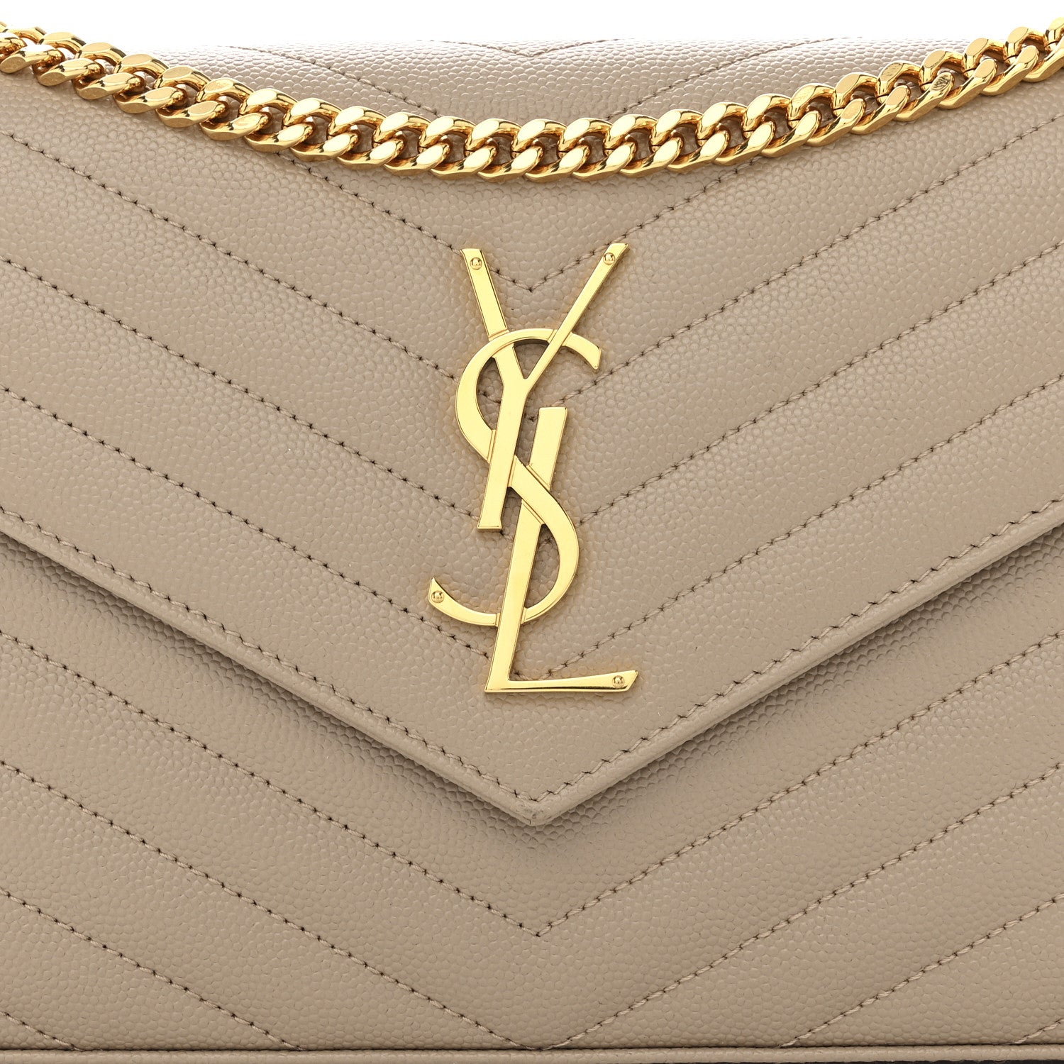 Saint Laurent Grain De Poudre Matelasse Chevron Monogram Chain Wallet Nude Powder 7 of 12