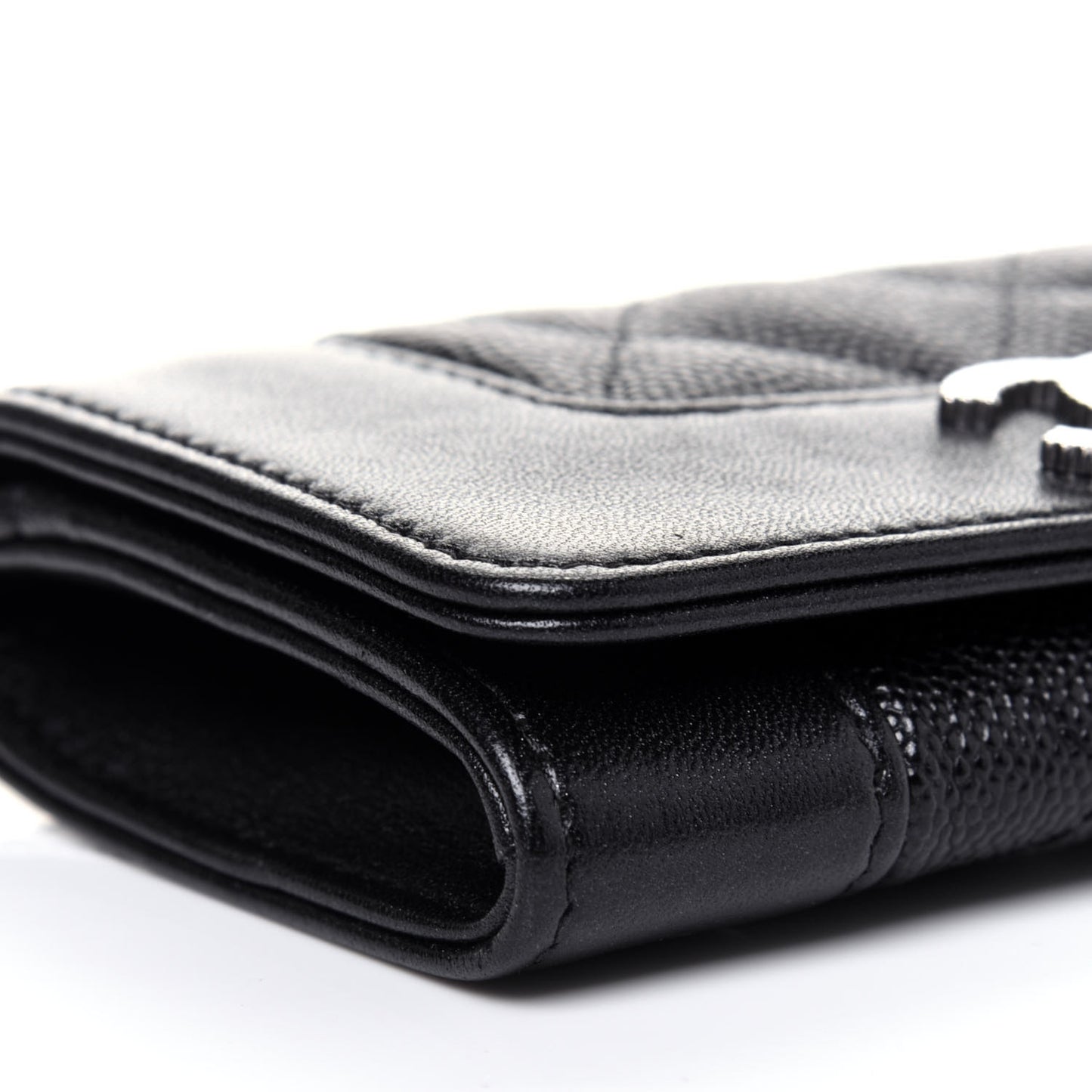 Caviar Quilted Vintage Mademoiselle Flap Card Holder Black