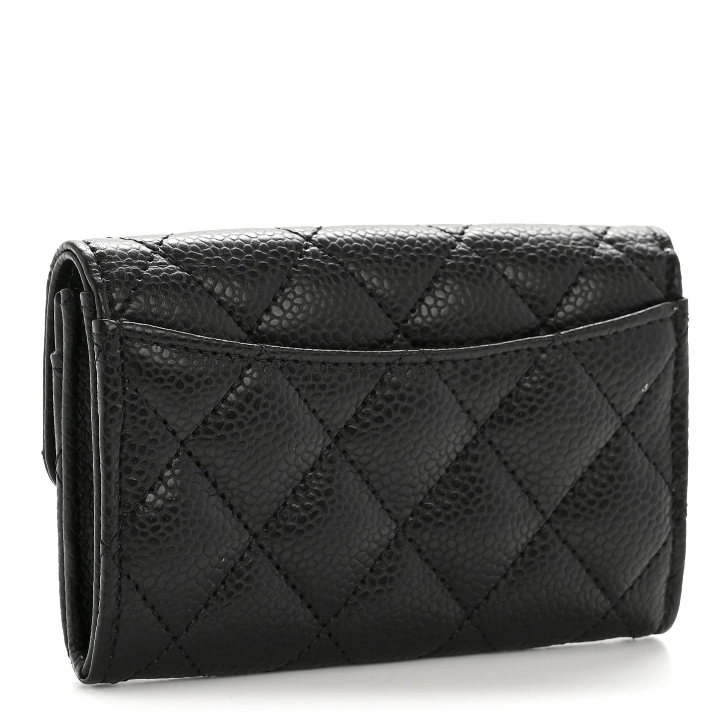 Caviar Quilted Flap Card Holder Wallet Black