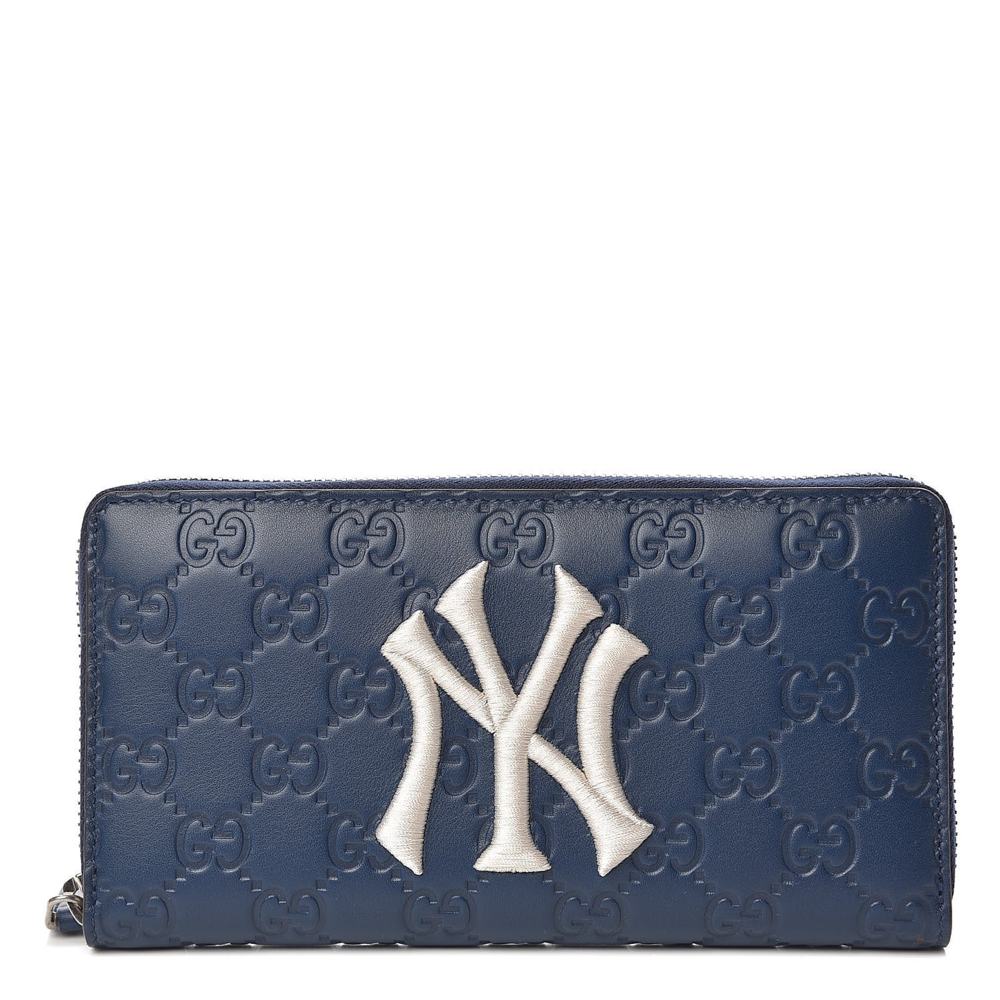 X MLB Guccissima Signature NY Yankees Embroidered Zip Around Wallet Royale Ivory