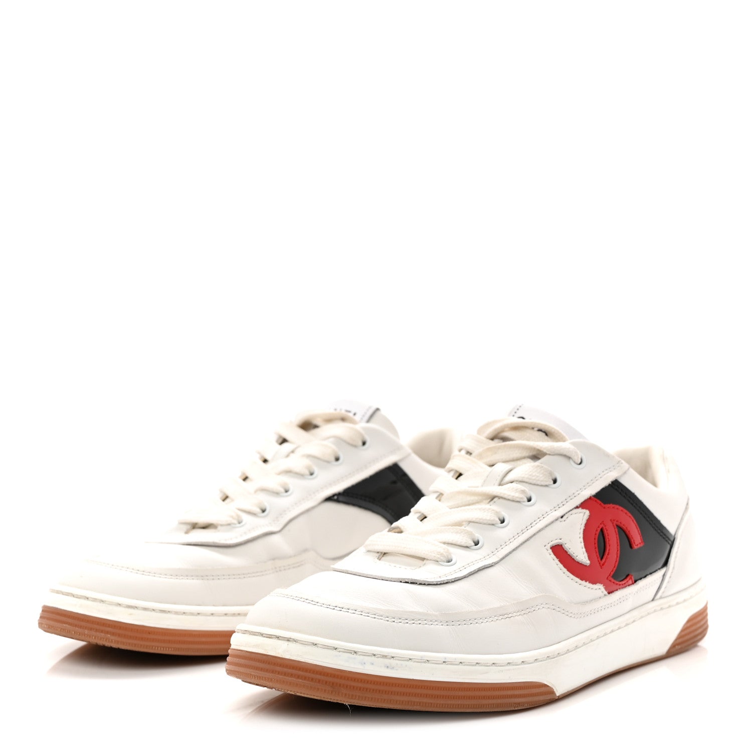 Chanel Calfskin Patent Womens CC Sneakers 38 White Black Red 4 of 10