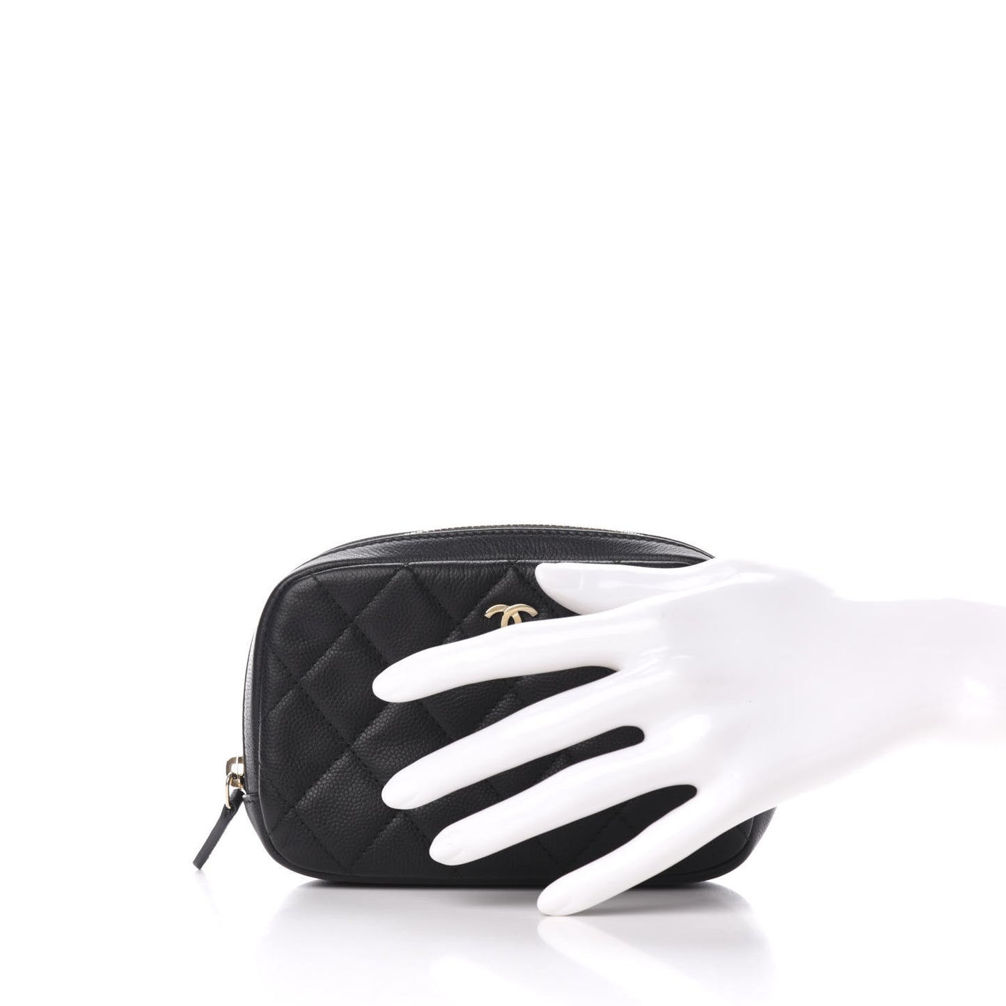 Grained Calfskin Quilted Small Curvy Pouch Cosmetic Case Black