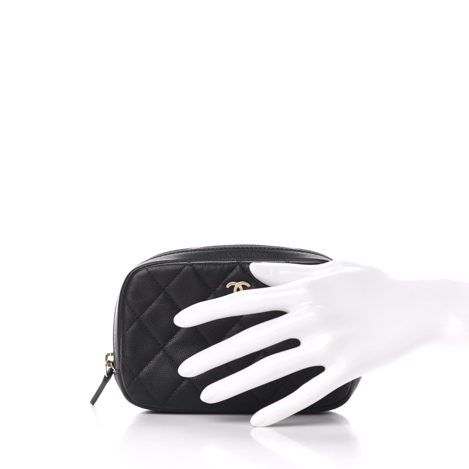 Chanel Grained Calfskin Quilted Small Curvy Pouch Cosmetic Case Black 2 of 9
