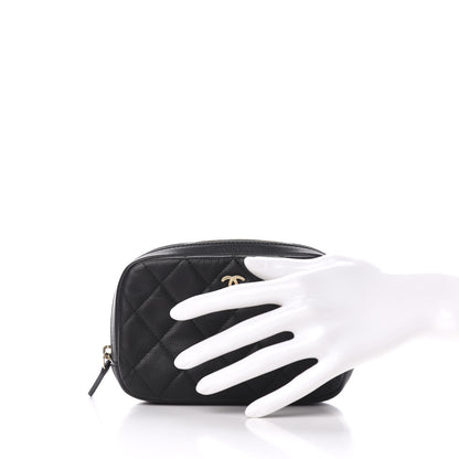 Chanel Grained Calfskin Quilted Small Curvy Pouch Cosmetic Case Black 2 of 9
