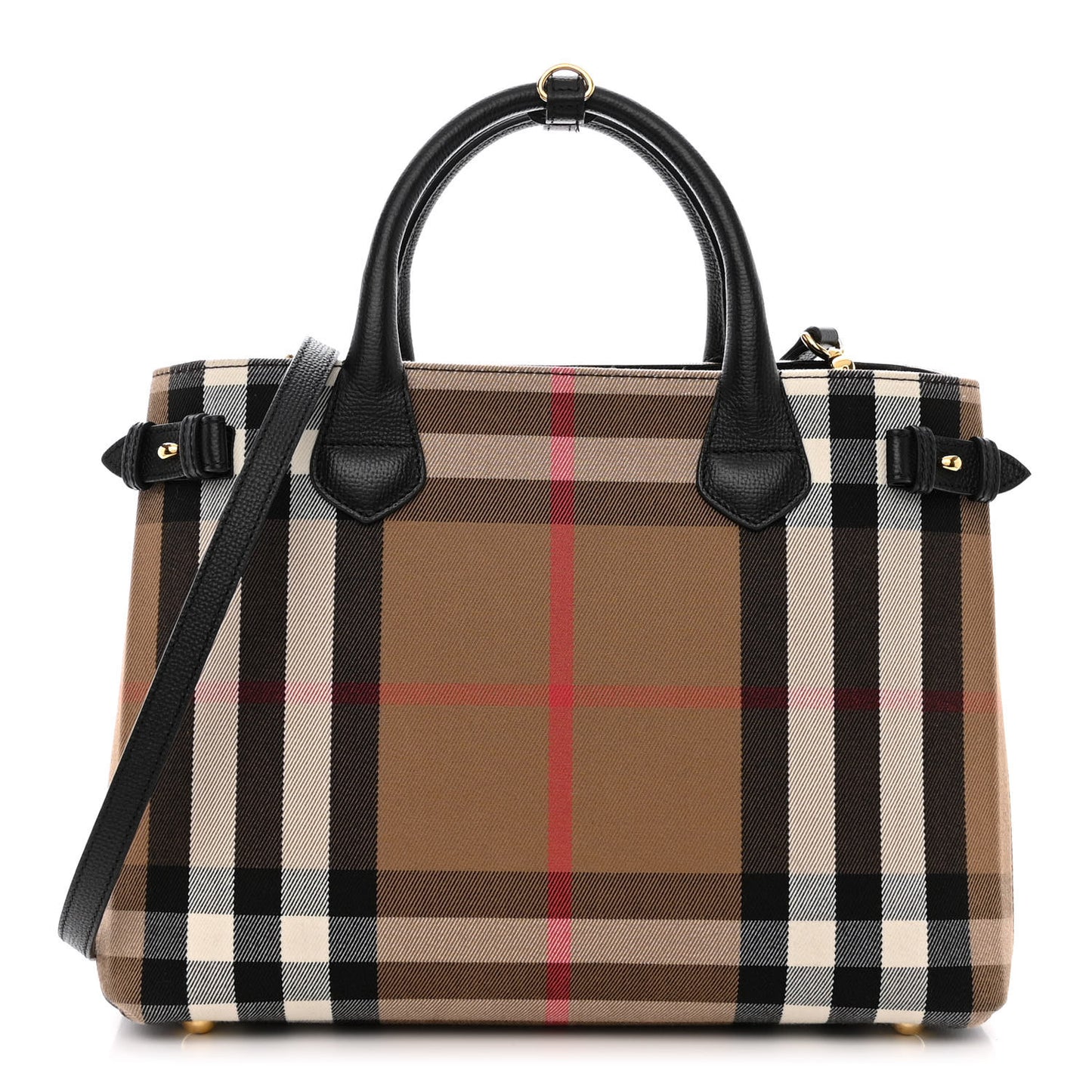 House Check Grainy Calfskin Medium Banner Tote Black