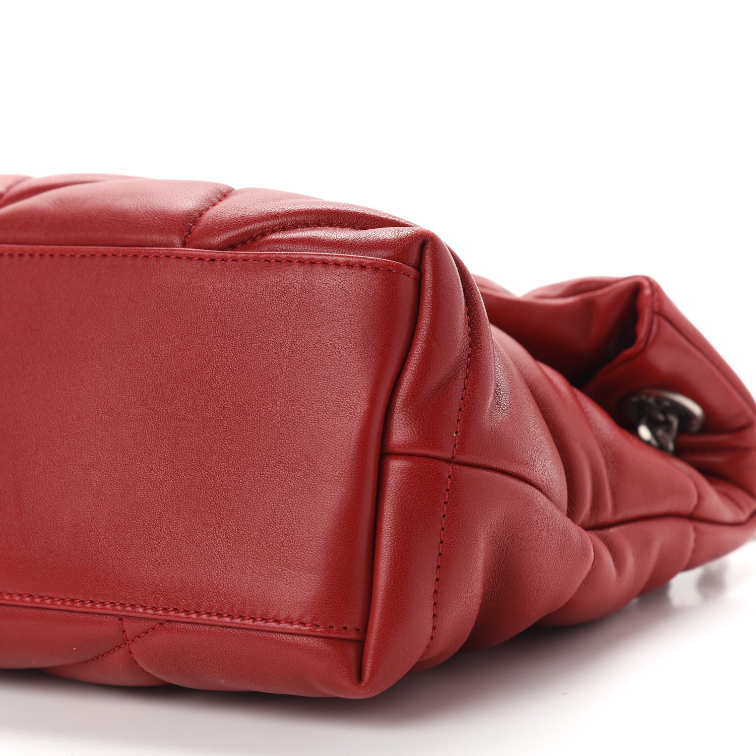 Saint Laurent Lambskin Quilted Small Loulou Puffer Monogram Chain Satchel Red 8 of 8