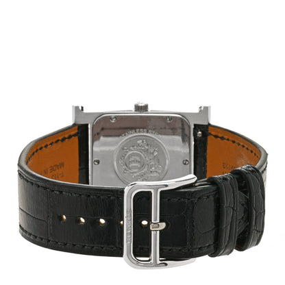Hermes Stainless Steel Alligator Diamond Mother of Pearl 26mm Heure H Hour Quartz Watch Noir 3 of 4
